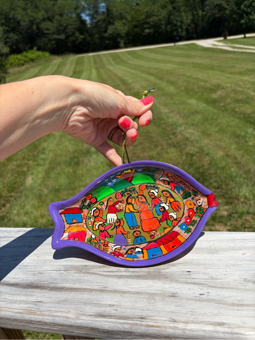 Terra Cotta Fish Plate Vintage Mexican Folk Art Fish Shape Hanging Hand Painted